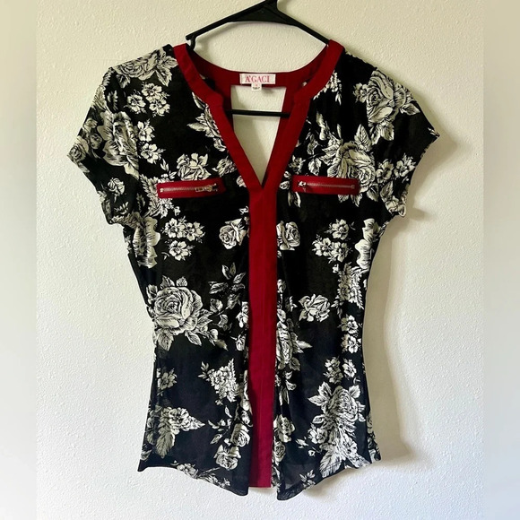 A’GACI Rose Floral Zipper Detail Blouse - Small - Picture 2 of 3